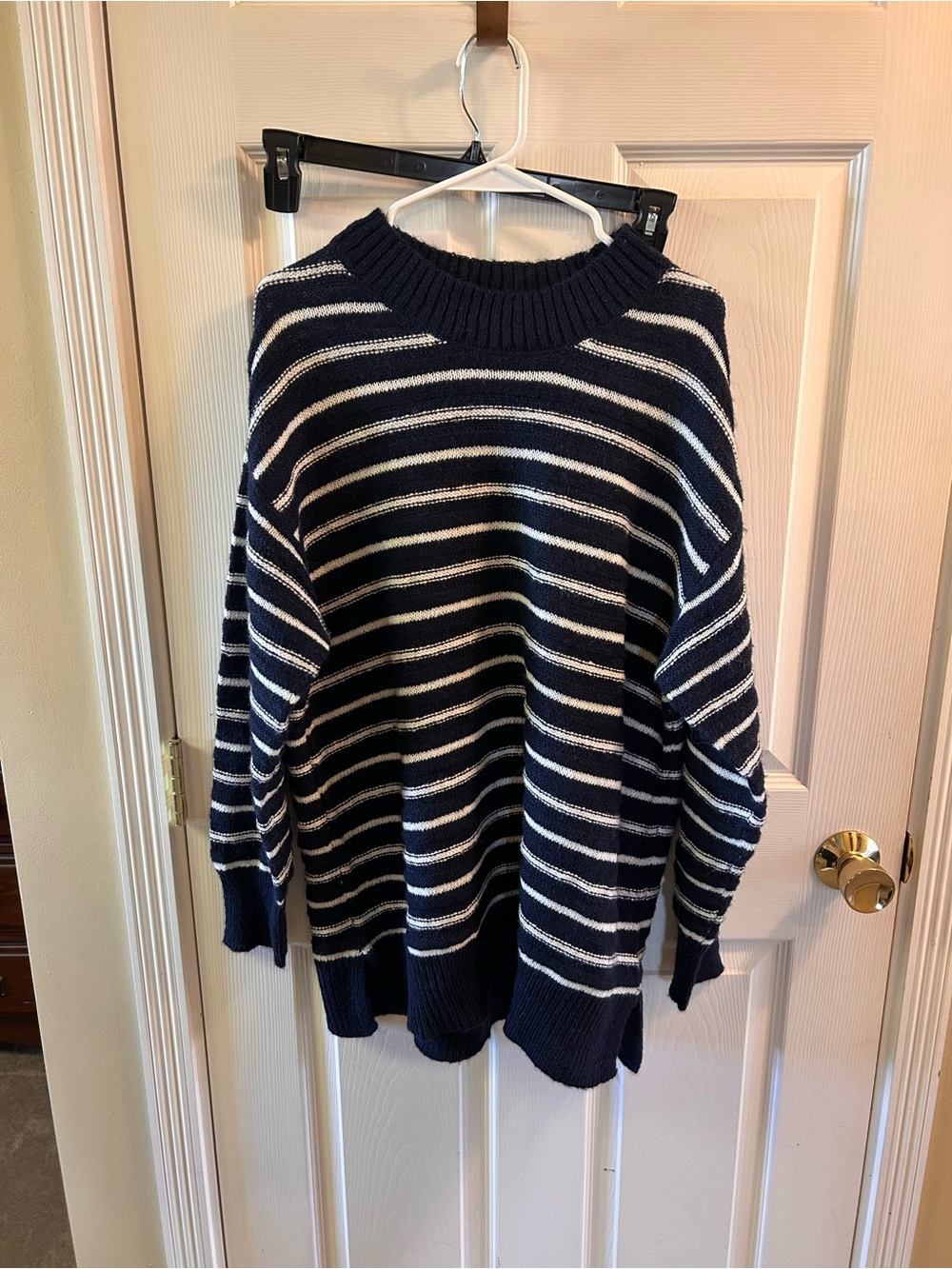 Style & Co. Navy and White Striped Knit Sweater